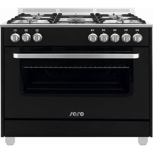 SARO Design gas fornuis - zwart - 5 pits - wok - elektrische oven & grill met 11 functies - Design model TS95C61LNE