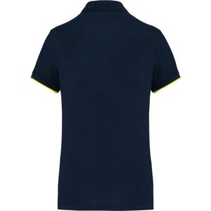 Polo Dames L WK. Designed To Work Kraag met knopen Korte mouw Navy / Fluorescent Yellow 65% Polyester, 35% Katoen
