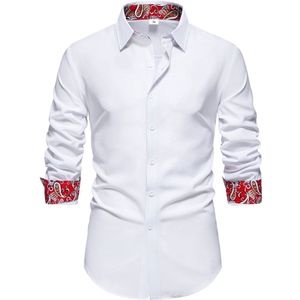 Allthemen Mannen Bloemetjes Patchwork Overhemd - Slank Passend Lange Mouwen - XL