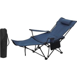 Campingstoel opvouwbaar met rugleuning en voetensteun - blauw, belastbaar tot 150 kg beach sling chair