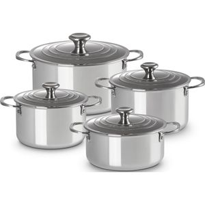 Le Creuset Pannenset Signature - RVS - Inductie - 4 kookpannen - inclusief deksels - 4 Delig