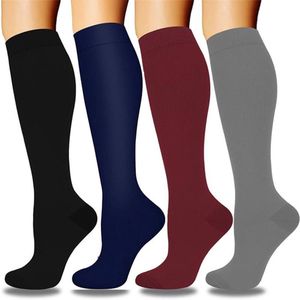 4-compressie sokken voor vrouwen - Sportcompressiekousen - Lange compressiekousen voor dames - vrouwen compressiekousen - Rekbare compressiekousen - voor hardlopen, atletische, reizen-Zwart/Tibetaans/Koffie/Grijs*1-L/XL