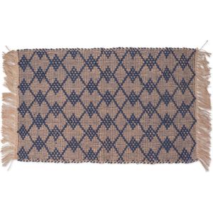 Boho tapijt, gevlochten van jute 60 x 90 cm - jute tapijt 60x90 als loper of voetmat, blauw