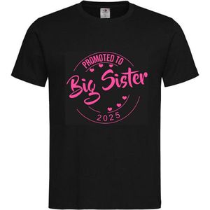 Shirt Aankondiging zwangerschap Promoted to Big Sister 2025 | korte mouw | Zwart/roze | maat 134/140 zwangerschap aankondiging bekendmaking Baby big sis sister Grote Zus