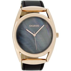 OOZOO Timepieces - Rosé goudkleurige horloge met zwarte leren band - C9169