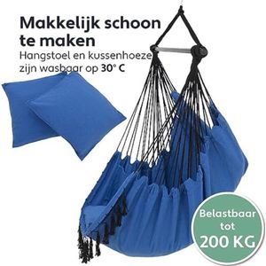 XXL Hangstoel - Hangmat stoel voor binnen & buiten - Inclusief 2 kussens en boekencompartiment - Voor volwassenen & kinderen - Hangend nest tot 200 kg - Blauw