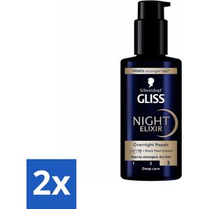 2 x Gliss - Haarserum - Night Elixer Overnight Repair - Herstel van Beschadigd Haar - 100 ml - Haar Serum - Nacht Serum - Haar Herstel - Beschadigd Haar - Glanzend Haar