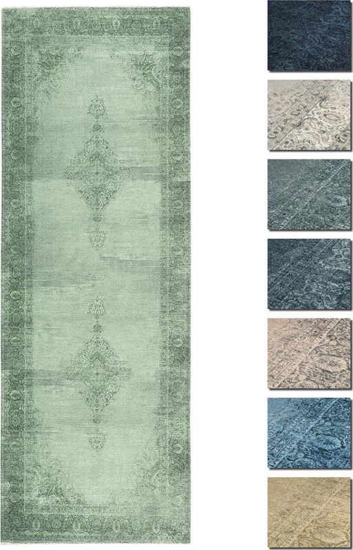 Kelim Vintage Tapijt Woonkamer Groen 80 X 145 cm, Modern Laagpolig Vloerkleed, Superzacht, Machinewasbaar