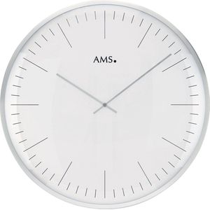 AMS W9540 – Wandklok, Quartz – Glas – Metaal – Ø40 cm – Zilver