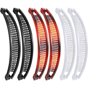 Gigicial Bananenclips Voor Haar - Bananen Haarclips Voor Vrouwen - Retro 80S Design Stevig Genoeg Voor Dik En Krullend Haar - 6 Stuks - Voor Dagelijks Gebruik + Zwart Bruin Wit