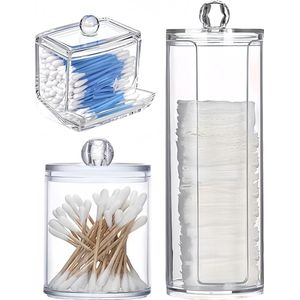 La'Moussawi ® Transparante Opbergset voor Cosmetica en Wattenschijfjes met Handige Dispenser