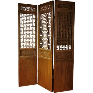 Fine Asianliving Antieke Chinese Kamerscherm 3 Panel Handgesneden B156xH230cm
