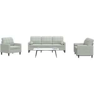 vidaXL Loungeset - 3-delig - Fluweel - Lichtgrijs Loungeset - Velours Bank - Comfortabele Bank - Design Bank - Moderne Bank
