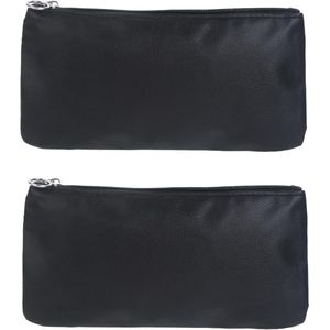 Zachte kunstlederen make-uptas 2 stuks - Zwarte kleine make-uptas voor portemonnee - Draagbare make-uptas voor op reis - Lederen cosmetische handtassen met rits - Zwarte kleine cosmetische organizer