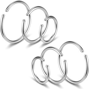 Neppiercing zilver 20 g nep-neusring fake neuspiercing 6 stuks - Roestvrij staal