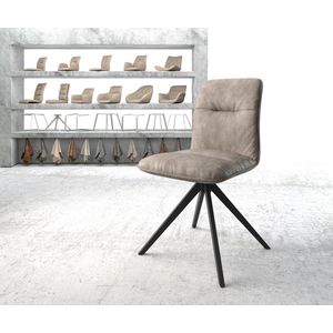 Gestoffeerde-stoel Vinjo-Flex kruisframe hoekig zwart microvelours taupe vintage