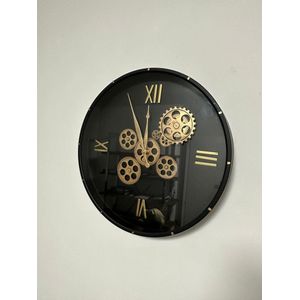 Mbc-living - wandklok Maxi - met draaiende tandwielen - zwart met goud - 53cm - stil uurwerk