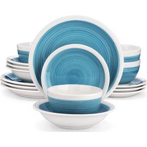 Serviesset Blauw/Wit - Keramisch - 8 borden groot - 8 borden klein - 8 diep bord - 8 kom - 32 delig - Blauw - Wit