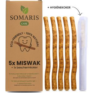 Premium Natuurlijke Miswak (Siwak) - 5 Stuks + Hygiënekoker - Vegan - Antibacterieel - SOMARIS® Care
