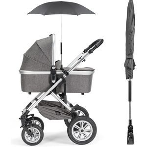 Baby Parasol/Paraplu voor Kinderwagen, Buggy of Wandelwagen - Diameter 73 cm - UV-Zonbescherming voor Baby en Kind - Universele Klem voor Rond of Ovaal Frame - Zwart