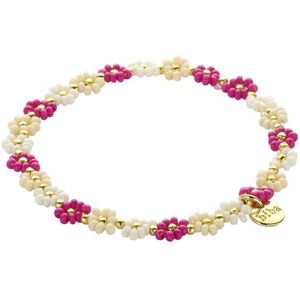 Nieuwe Collectie - Biba - Armband - Bloemen - Facet - Fuchsia/Wit