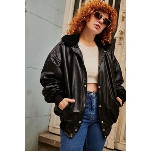 Retro Unisex Leren Jas Shearling Zwarte