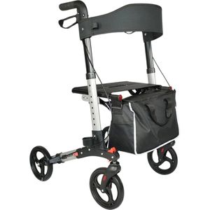 Rollator Plaza Lite - Lichtgewicht - Drie dubbel opvouwbaar - Anti-lek banden - Zilver
