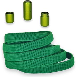 Agletless® Groen Platte Elastische Veters Zonder Strikken 9mm - Luxe Draaicapsule Snelsluiting - 1 Paar - Kinderen & Volwassenen | One-Size-Fits-All