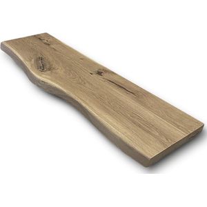 Wandplank Massief Eiken Hout Zwevend - 180x30 - Met Blinde Bevestiging - Natural - Boomstam Plank - Boekenplank