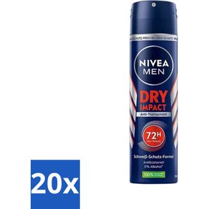 20 x Nivea - Men - Deo Spray - Dry Impact - 48 Uur Lang Werkend - 150 ml - Droogheid - Avocado-olie - Verzorgend - Anti-transpirant Spray