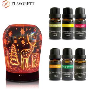 Flavorett Glazen Aroma diffuser - Incl.  6 Etherische Olie – Luchtbevochtiger – Geurverspreiders