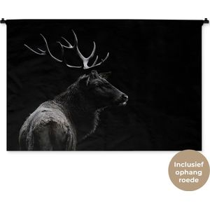 Wandkleed - Wanddoek - Hert - Zwart - Portret - Gewei - Dieren - 120x80 cm - Wandtapijt