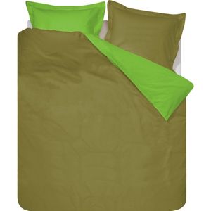 SENZATIONE 100% Katoen Percaline Dekbedovertrek Uni Reversible 140x200/220-1x60x70 cm ( 240 cm Lang ) OLIJFGROEN/APPELGROEN
