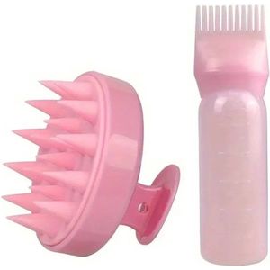 Haarolie Applicator en Scalpmassager Set - Set van 5 - Haar Olie Applicator - Scalpbrush - Scalp Massager - Haargroei Set - Haarklemmen - Roze