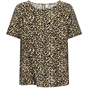 ONLY CARMAKOMA CARNOVA LIFE SS TOP Dames Top - Pumice Stone Leo Aop