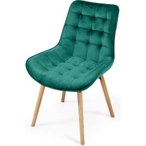 Miadomodo Eetkamerstoelen - Velvet - Fluweel - Houten Poten - Gewatteerd - Set van 8 - Groen