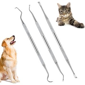 Tandreinigingsset voor honden en katten - 3 stuks scaler van roestvrij staal - dubbelzijdig - hondentandverzorging