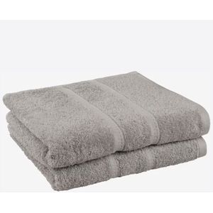 Schiesser Handdoeken Set 2 Stuks - Palma Grijs - 50 x 100 cm - 100 % Katoen