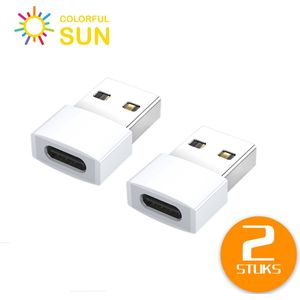 Colorful Sun® USB-A naar USB-C adapter - 2 stuks - USB A to USB C - USB A Male naar USB C Female - HUB - Verloop - Wit