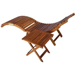 vidaXL Ligbed met Tafel en Kussen - Massief Acaciahout Ligbed - Lounge Bed - Tuinset - Buitenkamer - Acacia Hout