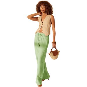 Trendyol Mintkleurige Broek Van 100% Linnen, Elastische Taille, Hoge Taille, Wijde Pijpen Twoss24Je00249