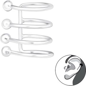 Zilveren quadruple ear cuff zilver 4 lijnen bolletjes | oorklem dames zilver | Zilverana | Sterling 925 Silver