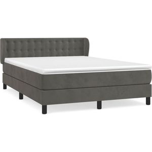 vidaXL - Boxspring - met - matras - fluweel - donkergrijs - 140x190 - cm