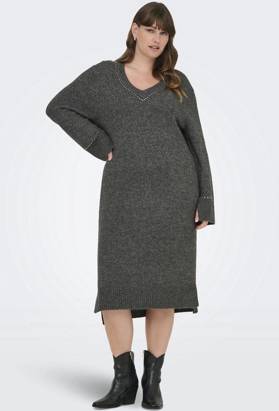 ONLY CARMAKOMA - CARELSIE LS STUDS MIDI DRESS - Gebreide Jurk - Mini