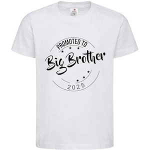 Shirt Aankondiging zwangerschap Promoted to Big Brother 2025 | korte mouw | Wit/zwart | maat 122/128 zwangerschap aankondiging bekendmaking Baby big bro brother Grote Broer