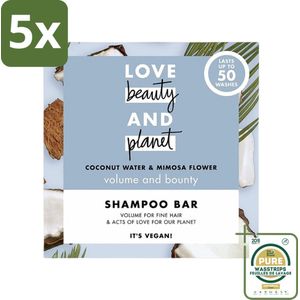 5 x Love Beauty and Planet - Shampoo Bar - Coconut Water & Mimosa Flower - Hydratatie & Volume - 90 g - Grootverpakking - Shampoo Bar - Kokoswater - Mimosa Geur - Volume - Hydratatie