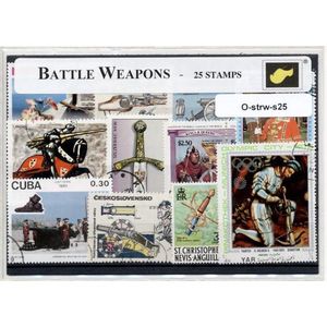 Strijdwapens – Luxe postzegel pakket (A6 formaat) : collectie van 25 verschillende postzegels van strijdwapens – kan als ansichtkaart in een A6 envelop - authentiek cadeau - kado - geschenk - kaart - speer - bijl - zwaard - sabel - geweer - kanon