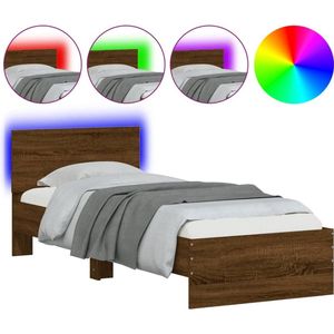 vidaXL - Bedframe - met - hoofdbord - en - LED - bruin - eikenkleur - 90x200 - cm