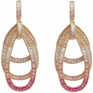 Victoria Valenza Saint-Tropez Luxe Oorbellen Dames Messing Oorhangers Dames Oorringen - Roze Steen - Kleur Rosegoud - 1 Paar
