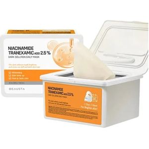 BEAUSTA - Niacinamide Tranexamic Acid 2,5% Dark Solution Daily Sheet Masker, Whitening & Tone-Up, Pore & Dark Care - Intensief Verzorgend Gezichtsmasker Tegen Doffe Huid, Pigmentvlekken, Grote Poriën, Donkere Vlekken – 30 stuks, Korean Skincare